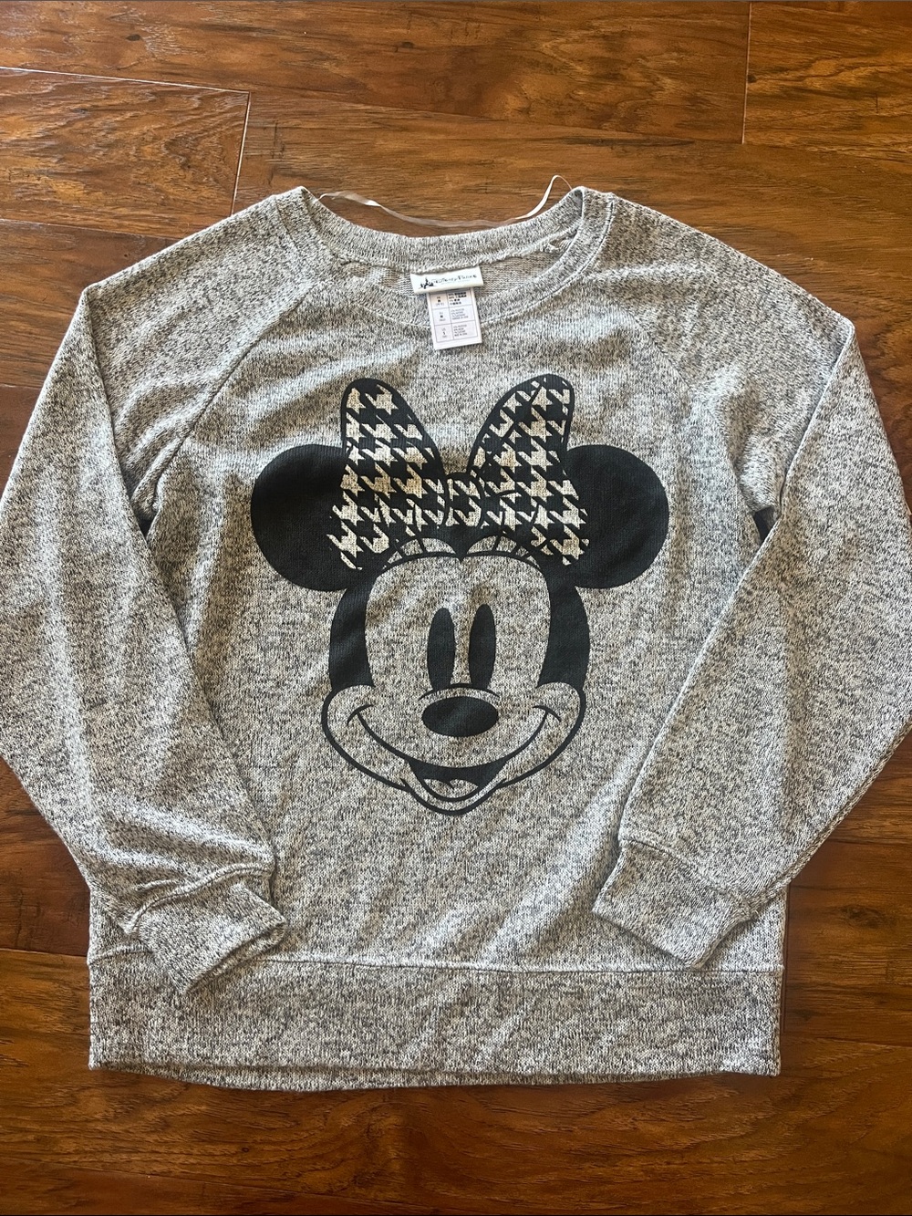 Disney Grey Minnie Mouse Houndstooth Bow Pullover Sweatshirt